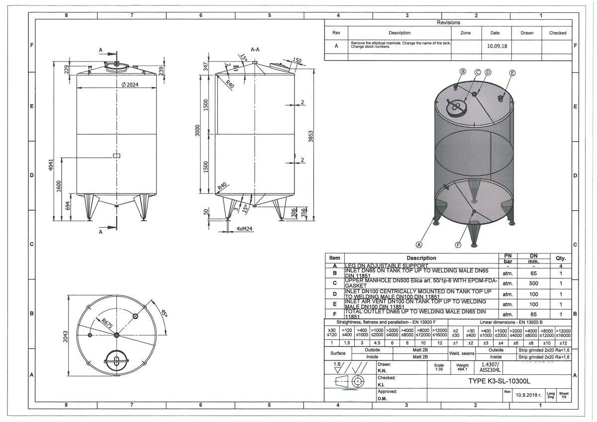 10300 liters tank i rustfritt stål 304