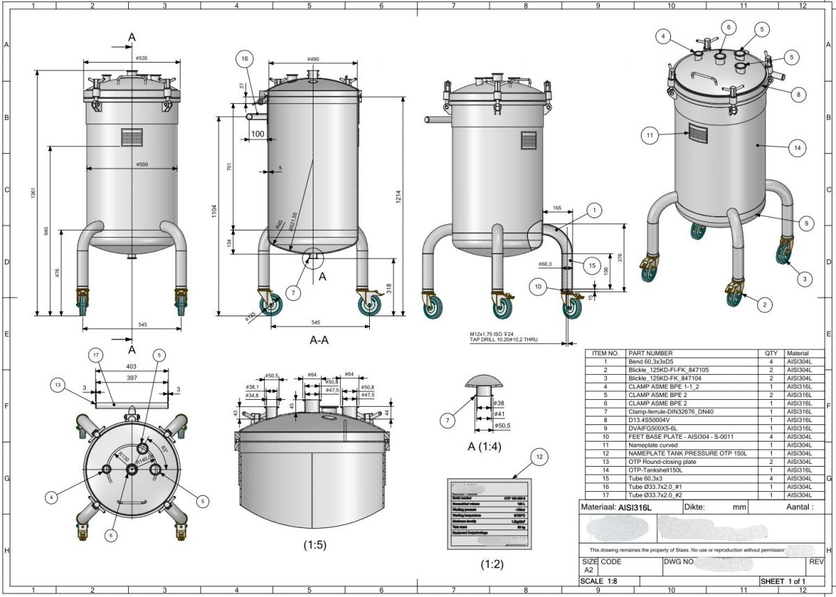 150 liters tank i syrefast 316