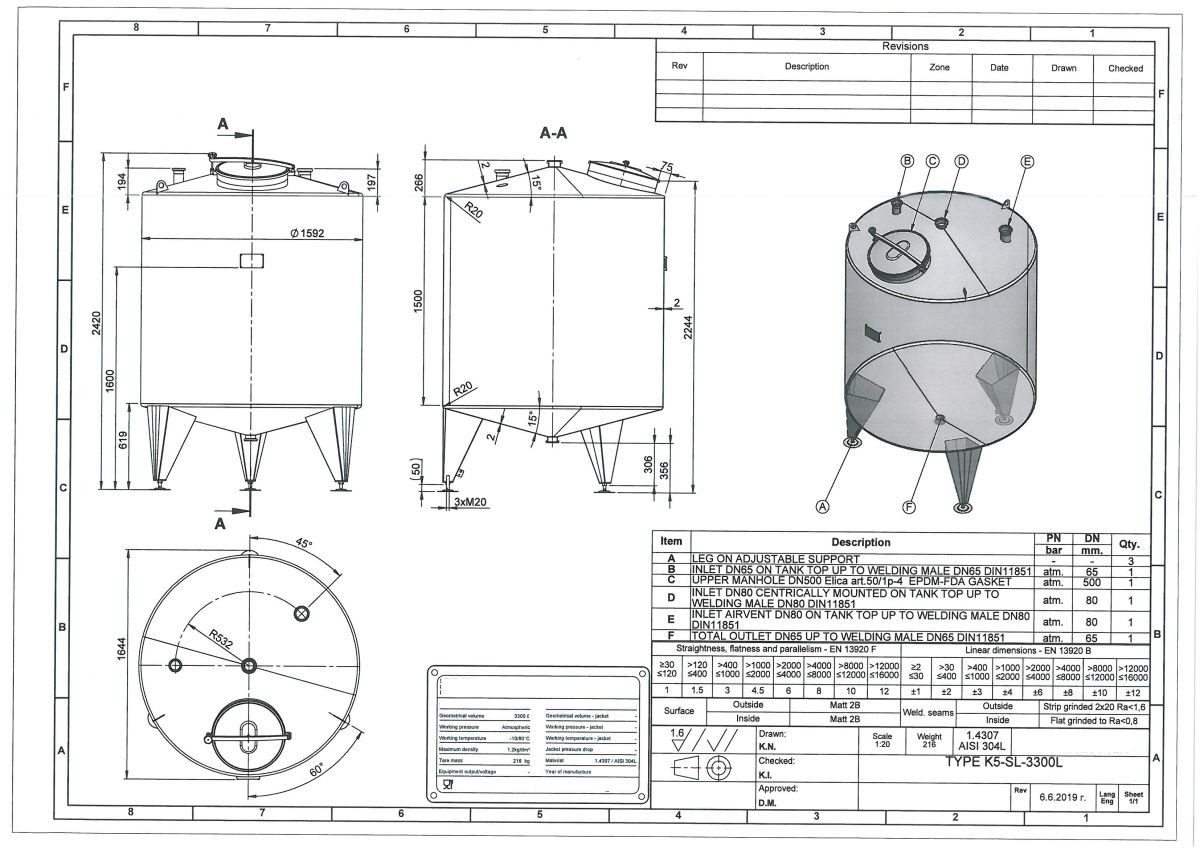 3300 liters tank i rustfritt stål 304