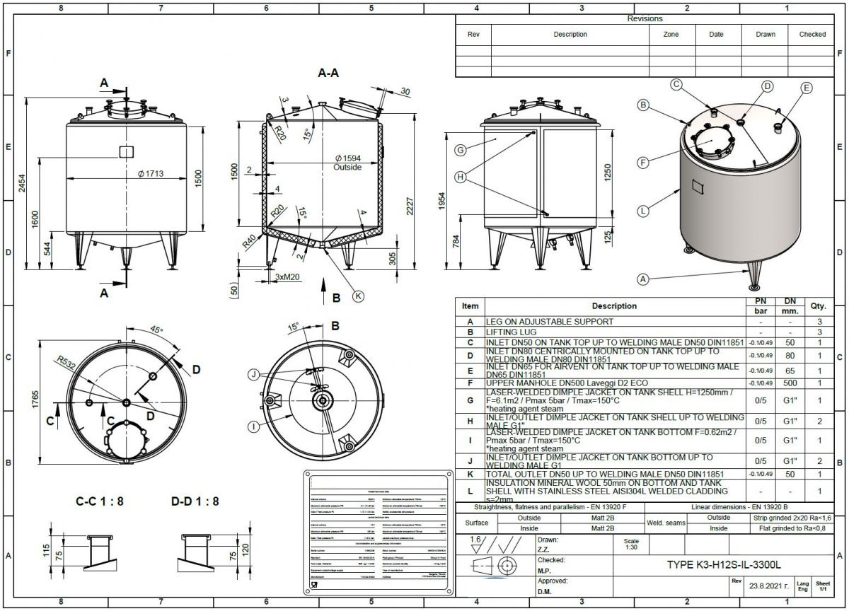 3300 liters tank i syrefast 316