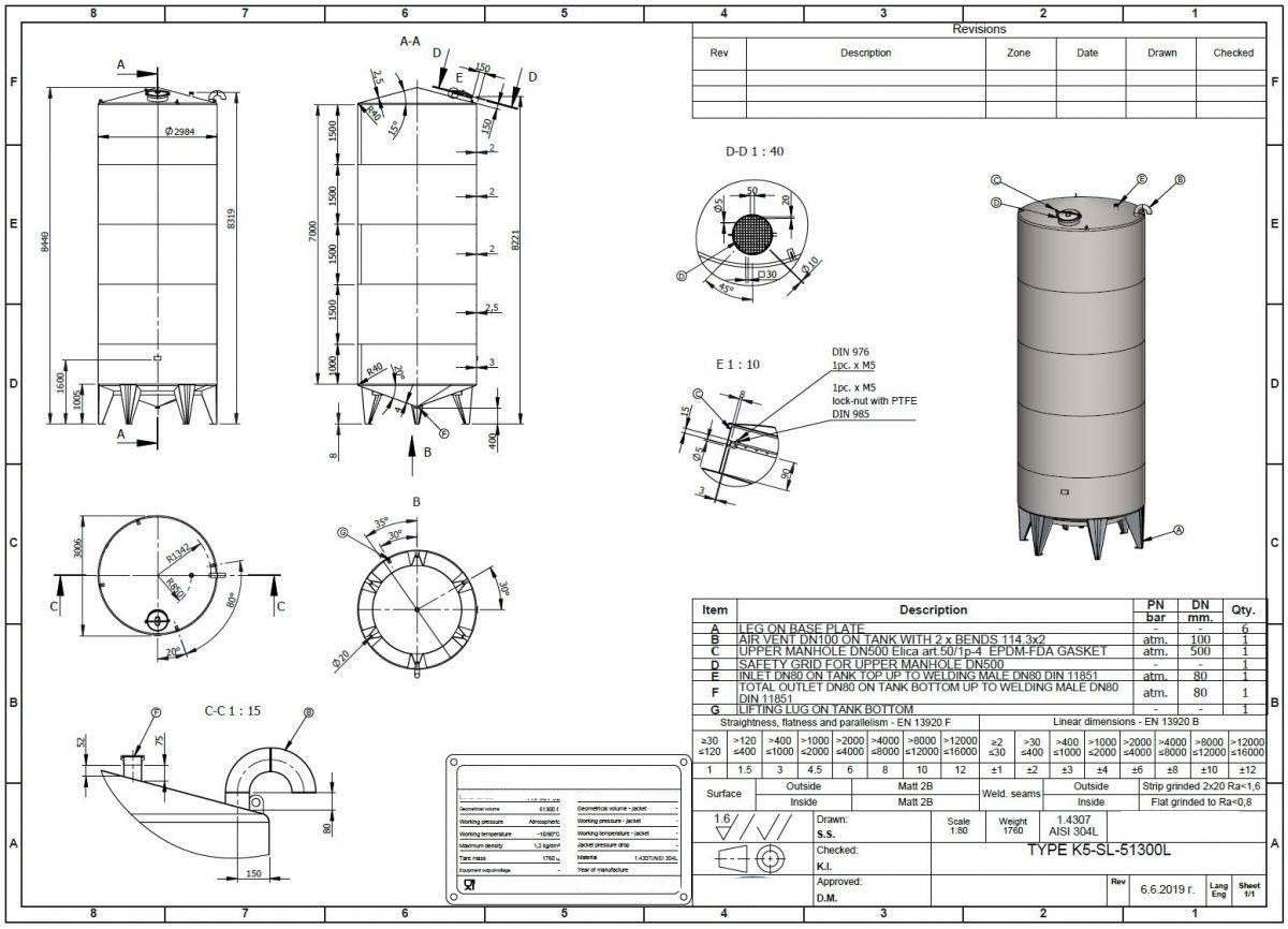 51300 liter tank i rustfritt stål 304