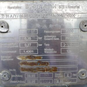 1000 liters tank i 304 rustfritt stål
