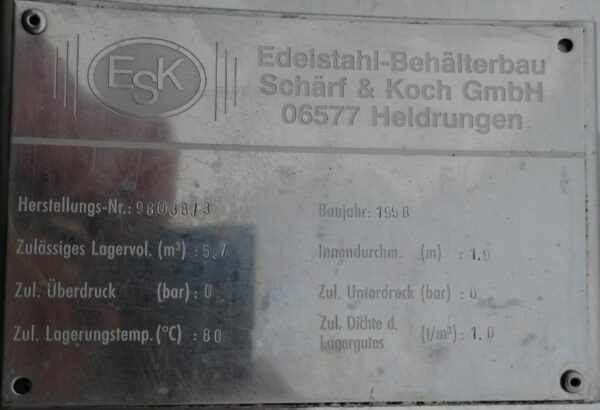5700 liters tank i syrefast 316
